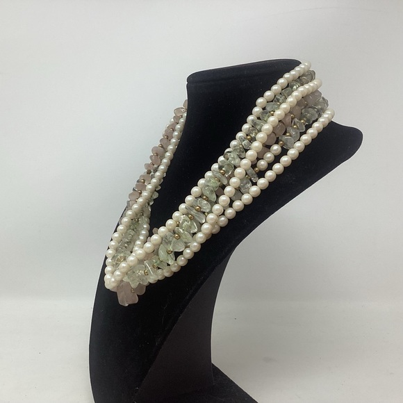 Multi Strand Pearl & Nature Stone Necklace - Picture 3 of 6